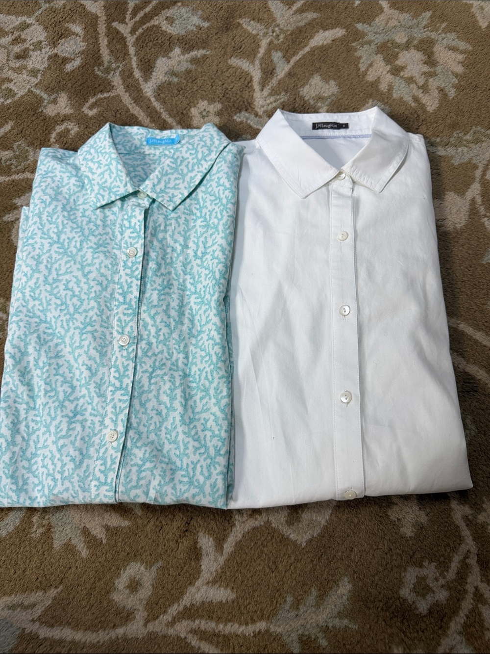 J. McLaughlin Mint Coral-Print & White Button-Down Shirts - Pair